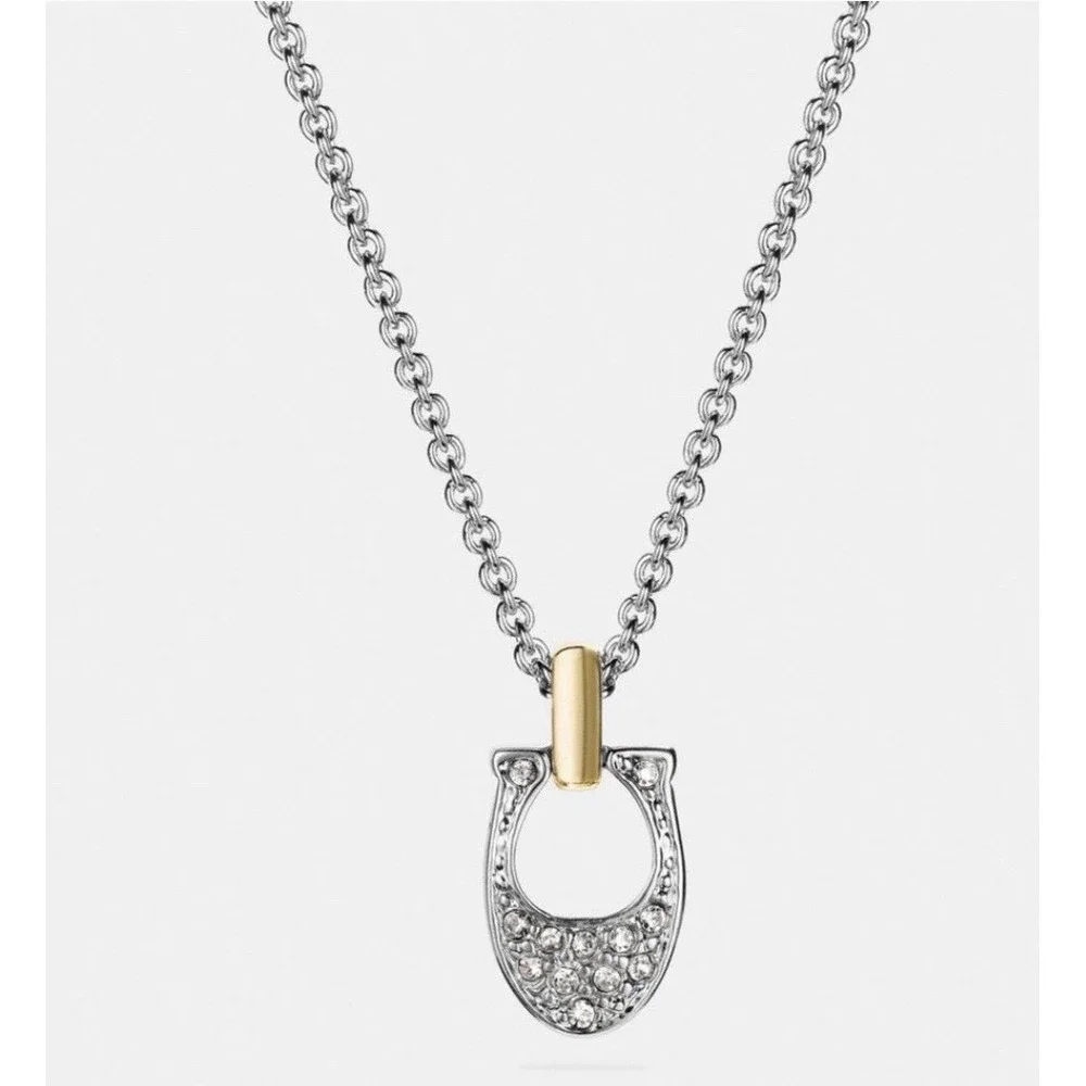 COACH Signature Necklace with Pave‎ Rhinestones Silver Hang Tag Clasp